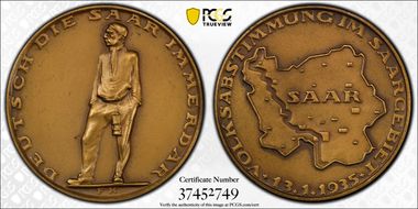 1935 Medal  Saarland Brass Matte BAYER edge SP65