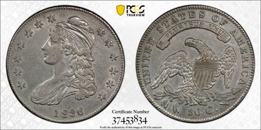 1836 50C Lettered Edge VF35