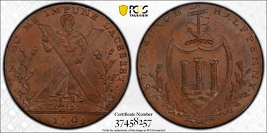 1791 Tk 1/2D DH-39 Lothian, Hutchison's MS65BN