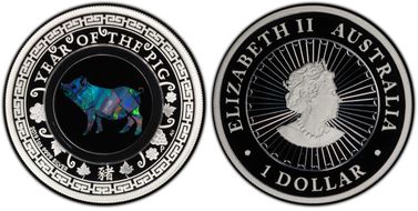 2019-P $1 Year of the Pig Opal Ag PR69DCAM