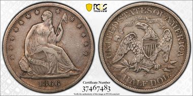 1866-S 50C WB-6 Motto Very Small S XF40