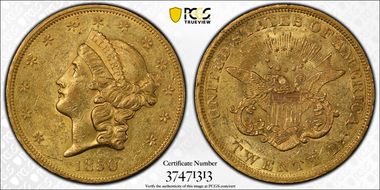 1850 $20 AU58