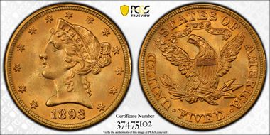 1893 $5 MS65