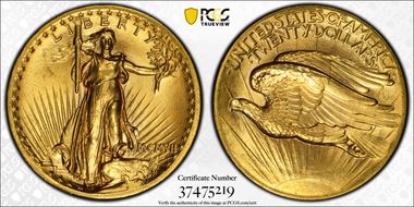 1907 $20 High Relief, Flat Edge MS64