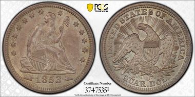 1853 25C Arrows and Rays MS63