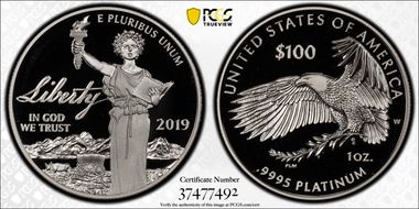 2019-W $100 Platinum Eagle - Liberty PR69DCAM