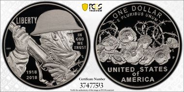 2018-P $1 WWI Centennial PR70DCAM