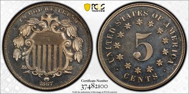 1867 5C No Rays, Pattern Reverse PR66CAM