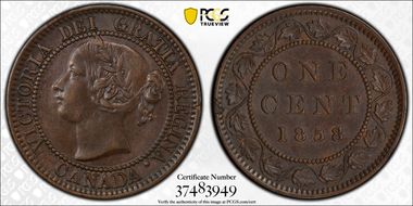 1858 1C ↑↑ Bronze, Broken Vine AU53BN