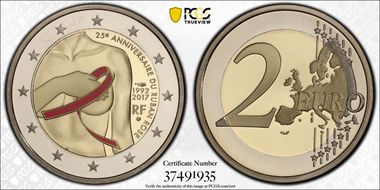 2017 € 2 25th Ann Pink Ribbon Colorized PR68DCAM