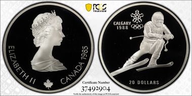 1985 $20 Olympics - Alpine Skiing PR69DCAM