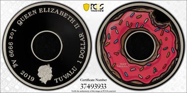 2019-P $1 The Simpsons Donut Colorized PR69DCAM