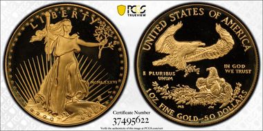 1986-W $50 Gold Eagle Moy UHR Signature PR69DCAM