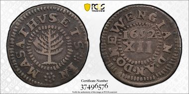 1652 Shilling Pine Tree, Small Planchet VF35