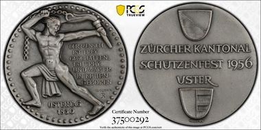 1956 Medal Uster R-1919B Silvered Matte SP65