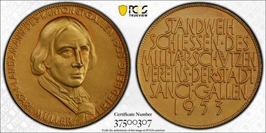 1953 Medal St. Gallen R-1224a Gilt AE SP64