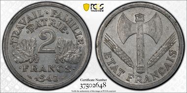 1943 2 Fr Gad-536 F-270 MS62