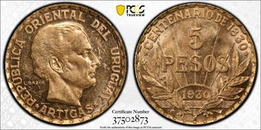 1930 5 Peso KM-27  Au MS63