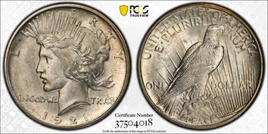 1921 $1 VAM 1F, Polishing Lines Peace MS64