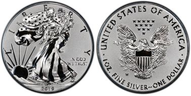 2019-W $1 Silver Eagle Enhanced Rev PR Pride of Two Nations, U.S. Set First Strike PR70