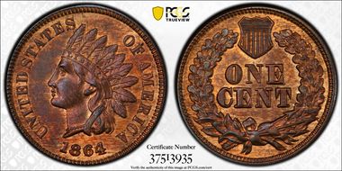 1864 1C L on Ribbon MS64RB