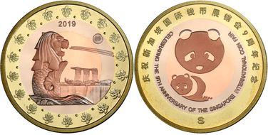 2019-S Medal Singapore Intn'l Coin Fair 9th Ann. Tri-Metallic PR69DCAM