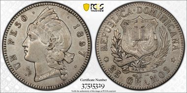 1897-A Peso KM-16  Ag AU50