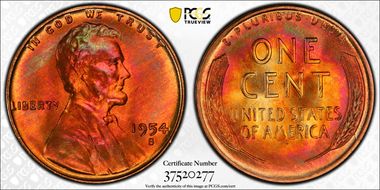 1954-S 1C MS66+ RB