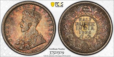 1936(C) 1/2 Rup SW-8.125 AU53