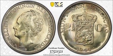 1944-D 2 1/2 G KM-46  Ag MS65