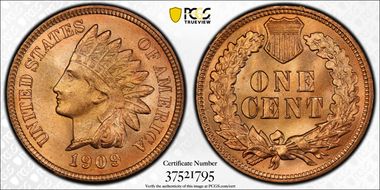 1909 1C Indian MS66+ RD
