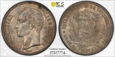 1921 5 Bol Narrow Date AU58