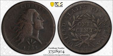 1793 1C Wreath, Vine and Bars VG10BN