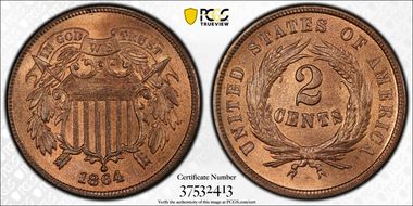 1864 2C Large Motto MS65RB