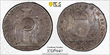 (1832-34) 8 R KM-80 F.7.0 C/M on Peru 8R XF45