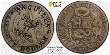 1967 $1 X-3 C/M on Peru Sol VF20