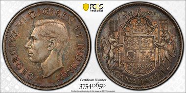 1941 50C Narrow Date AU50