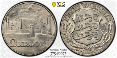1930 2 Kr Toompea Fortress KM-20  Ag MS63