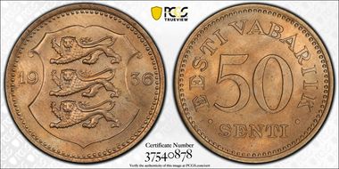 1936 50 Sen KM-18 MS64