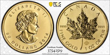 2014 $50 Maple Leaf/Au MS69
