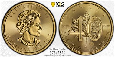 2019 $50 Maple Leaf Au 40th Anniversary MS67