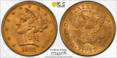 1881 $5 MS64+