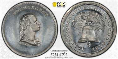 1876 Medal GW-801 WM Liberty Bell Mule MS65