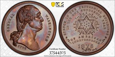 1876 Medal GW-915 HK-70a Cu American Star MS64BN