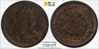 1804 1/2C C-10, Crosslet 4, Stems AU58BN