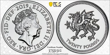 2019 £20 Red Dragon of Wales Queen's Beasts Ag MS68