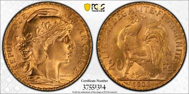 1908 20 Fr Gad-1064a F-535 Refrappe MS65