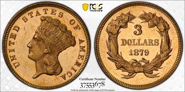1879 $3 MS63+ PL