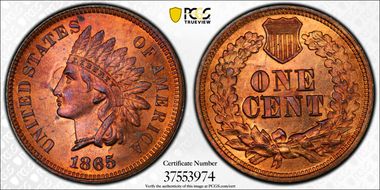 1865 1C Fancy 5 MS65+ RB