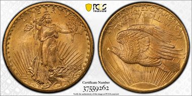 1908 $20 No Motto MS66+